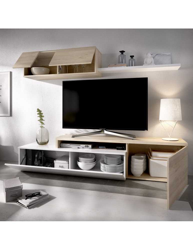 Mueble para salon ELLE DEKIT TV compacto b. brillo / natural