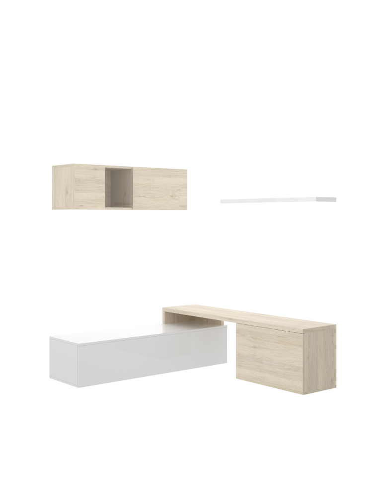 Mueble para salon ELLE DEKIT TV compacto b. brillo / natural