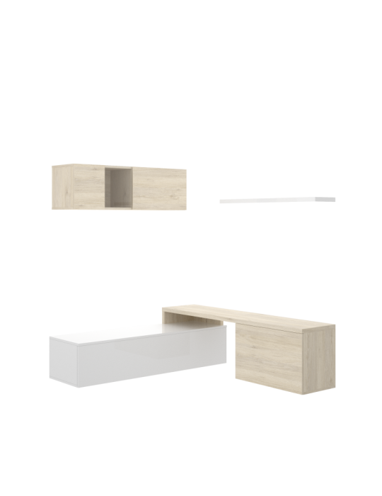 Mueble para salon ELLE DEKIT TV compacto b. brillo / natural