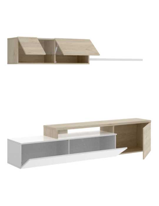 Mueble para salon ELLE DEKIT TV compacto b. brillo / natural