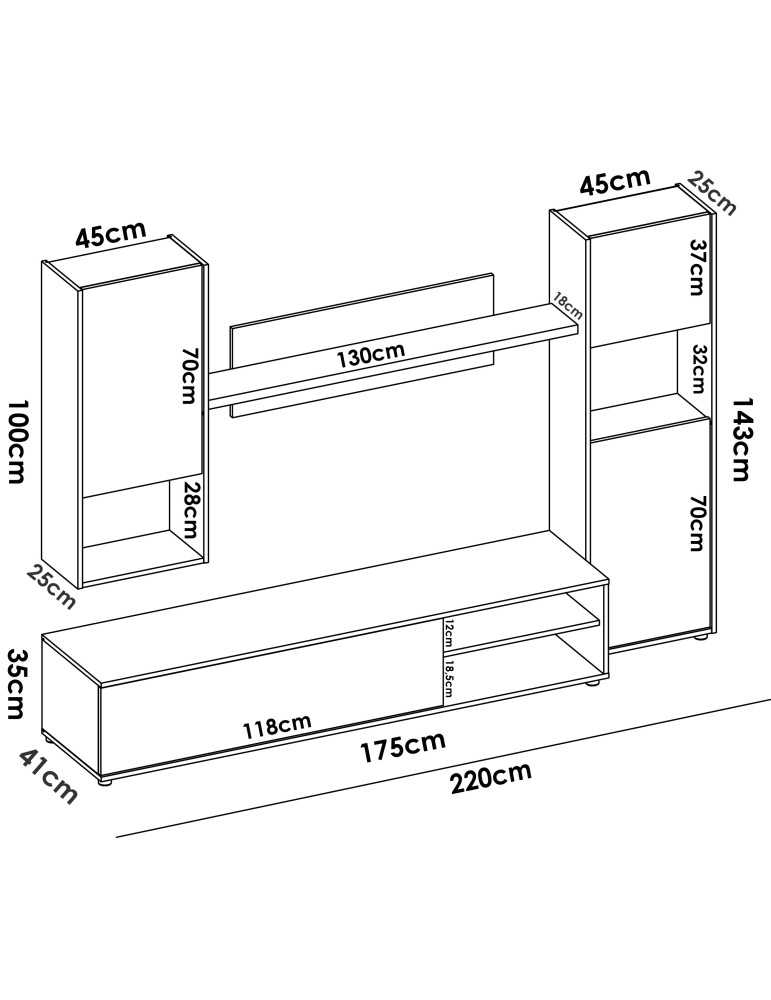 Mueble para salon LUKA DEKIT TV modular blanco/nordic