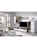 Mueble para salon TOKIO DEKIT TV con vitrina y leds cemento / blanco