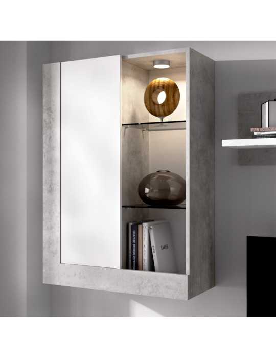 Mueble para salon TOKIO DEKIT TV con vitrina y leds cemento / blanco