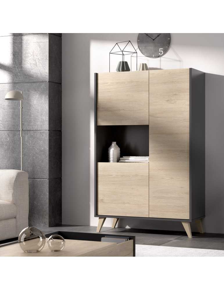 Aparador para comedor NESS DEKIT modulo alto 3 puertas grafito / natural