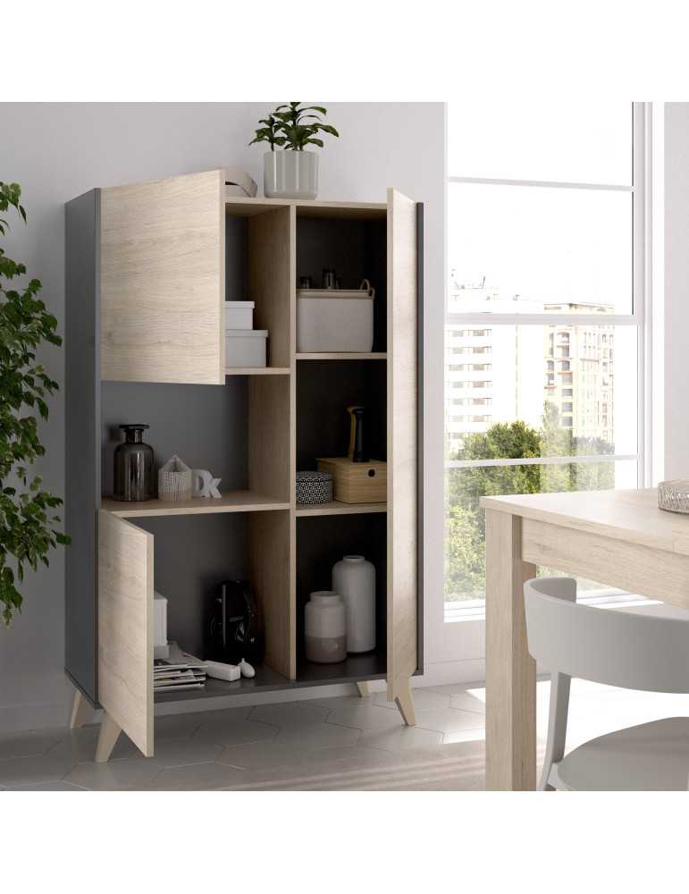 Aparador para comedor NESS DEKIT modulo alto 3 puertas grafito / natural