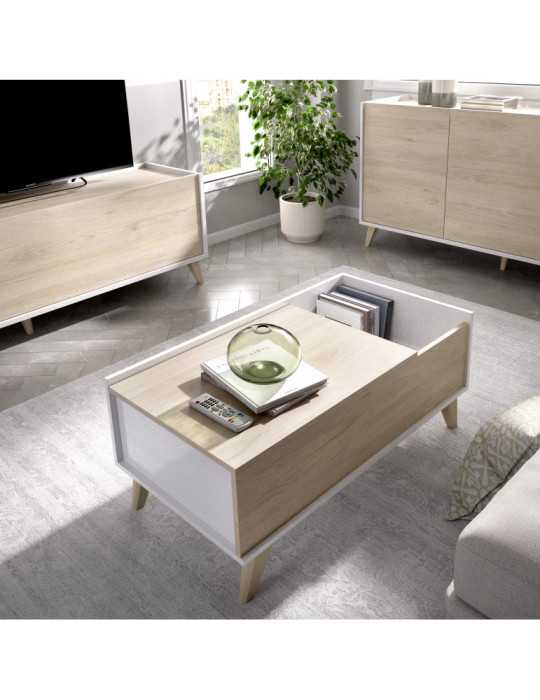 Mesas centro salon NESS DEKIT elevable blanco / natural