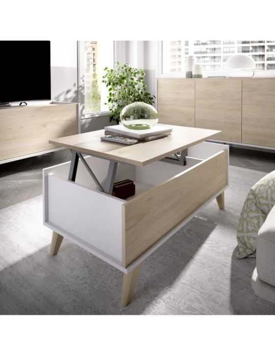 Mesas centro salon NESS DEKIT elevable blanco / natural
