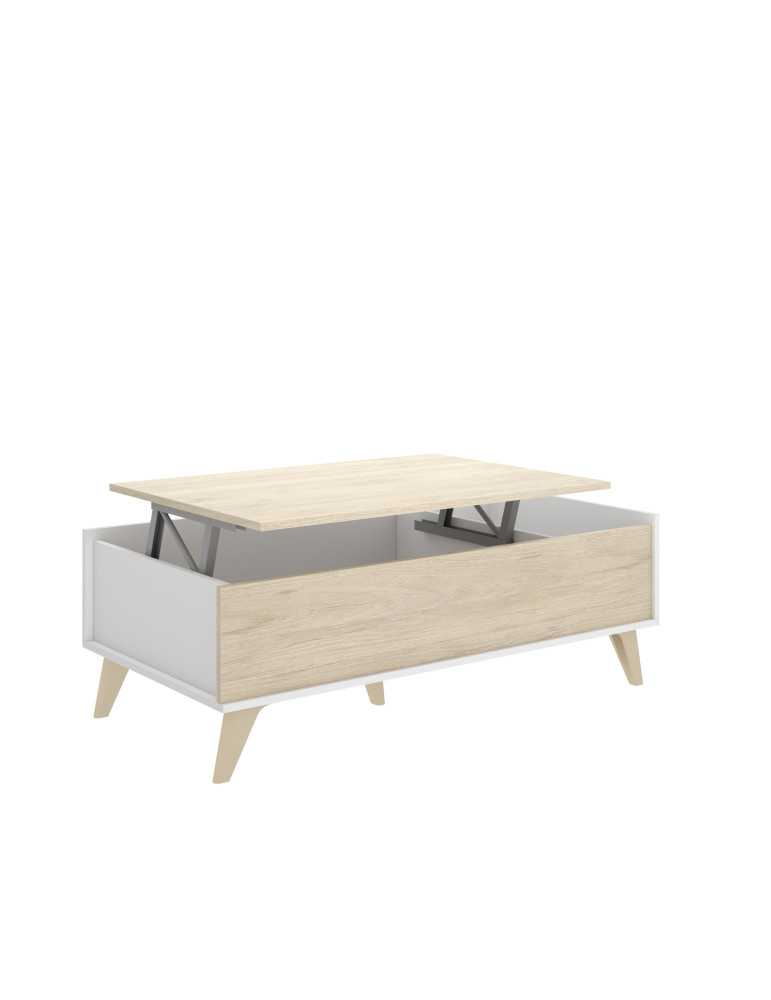 Mesas centro salon NESS DEKIT elevable blanco / natural