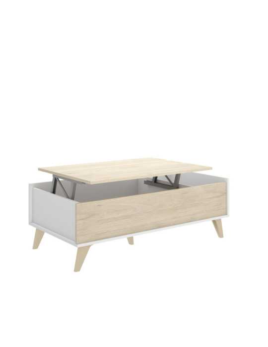Mesas centro salon NESS DEKIT elevable blanco / natural