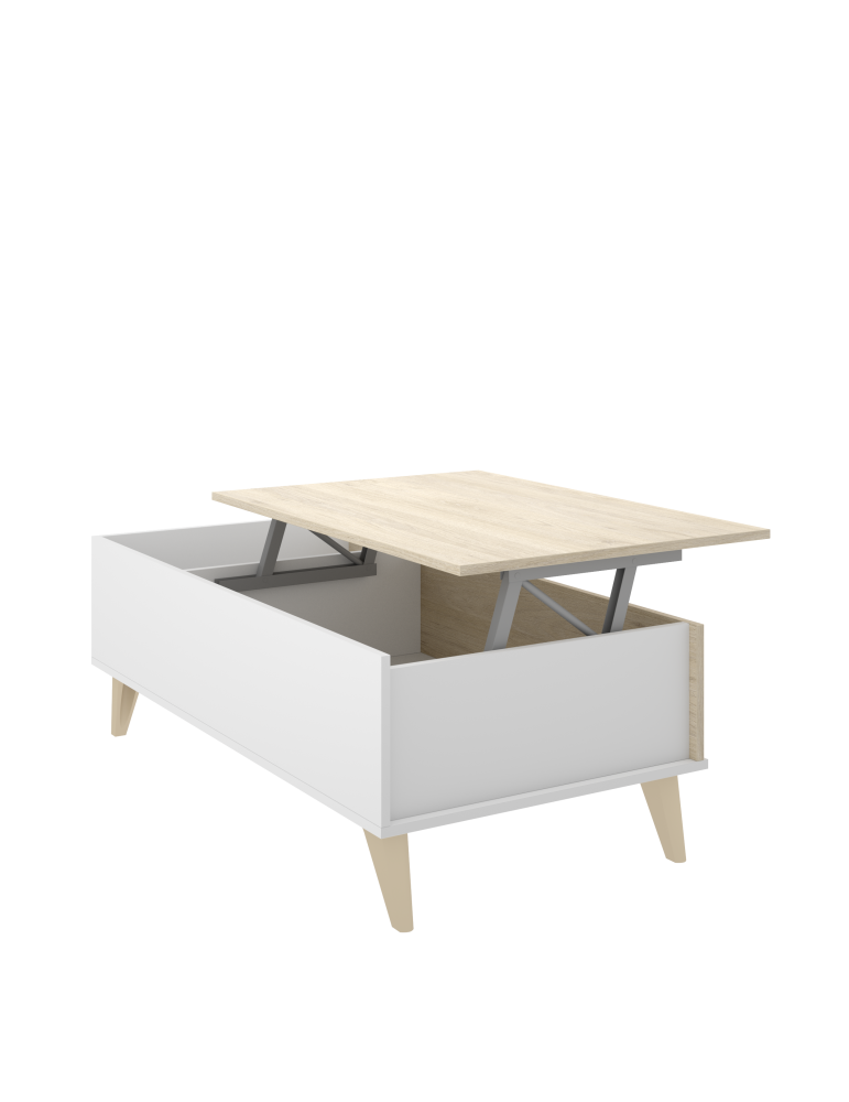 Mesas centro salon NESS DEKIT elevable blanco / natural