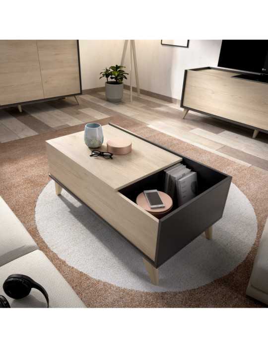 Mesas centro salon NESS DEKIT elevable grafito / natural