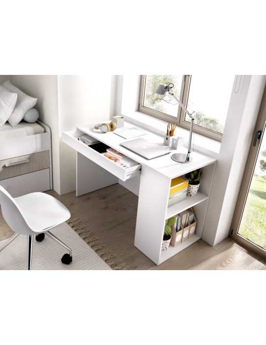 Mesa escritorio TEO DEKIT con estante y 1 cajon blanco