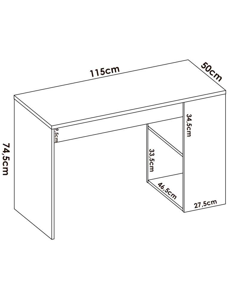 Mesa escritorio TEO DEKIT con estante y 1 cajon natural / blanco