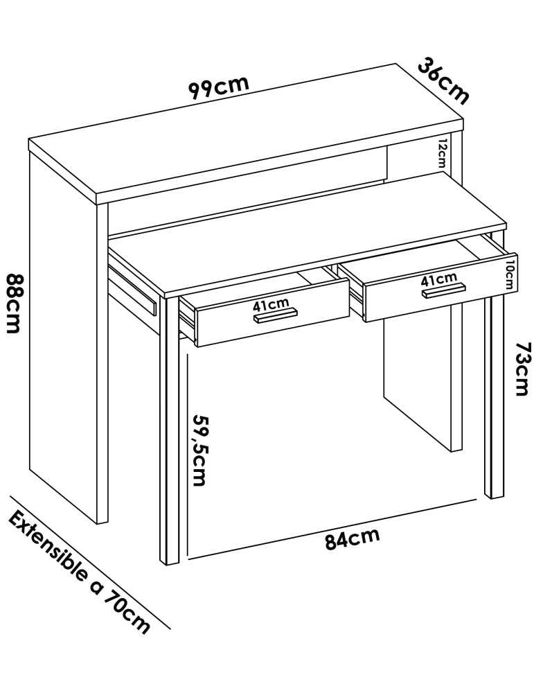 Consola oficina SEVEN DEKIT extensible b. brillo