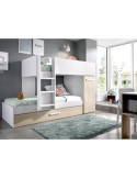 Conjunto dormitorio tren TOM DEKIT 3 camas blanco / natural