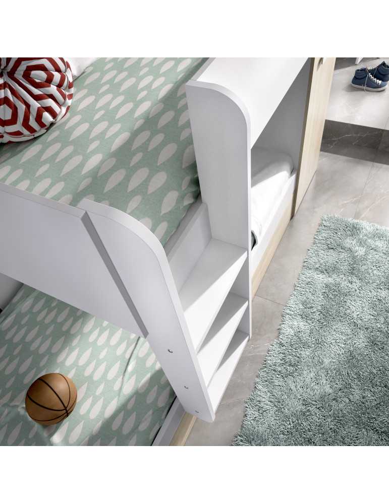 Conjunto dormitorio tren TOM DEKIT 3 camas blanco / natural