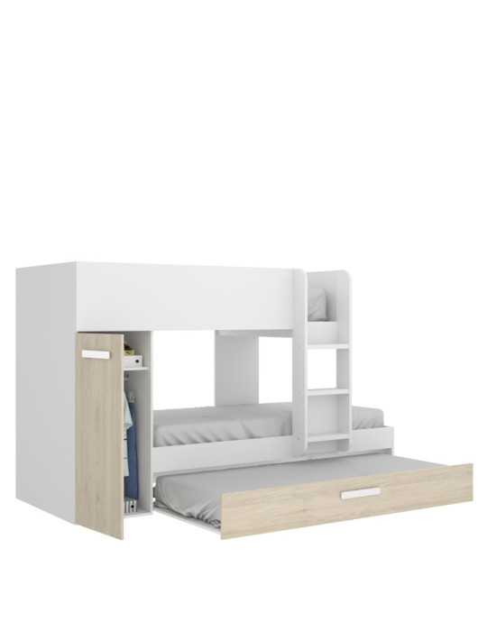 Conjunto dormitorio tren TOM DEKIT 3 camas blanco / natural