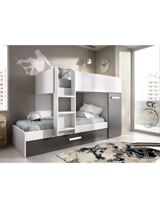 Conjunto dormitorio tren TOM DEKIT 3 camas blanco / grafito