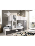 Conjunto dormitorio tren TOM DEKIT 3 camas blanco / grafito