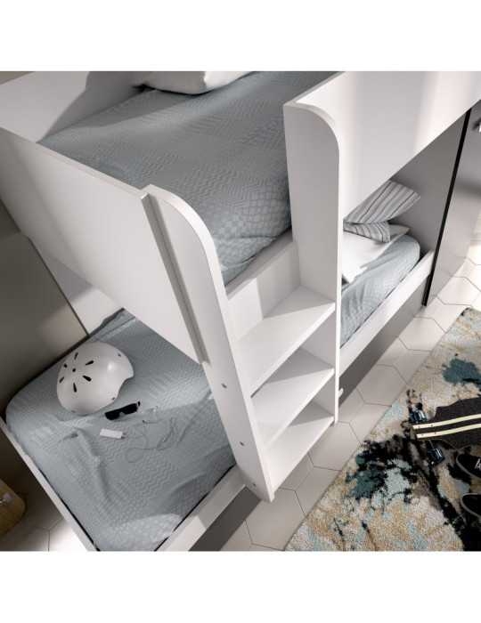 Conjunto dormitorio tren TOM DEKIT 3 camas blanco / grafito