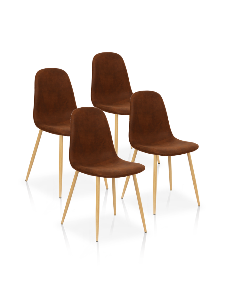 Pack de 4 sillas de comedor estilo Nórdico Modelo Margot color marrón avellana