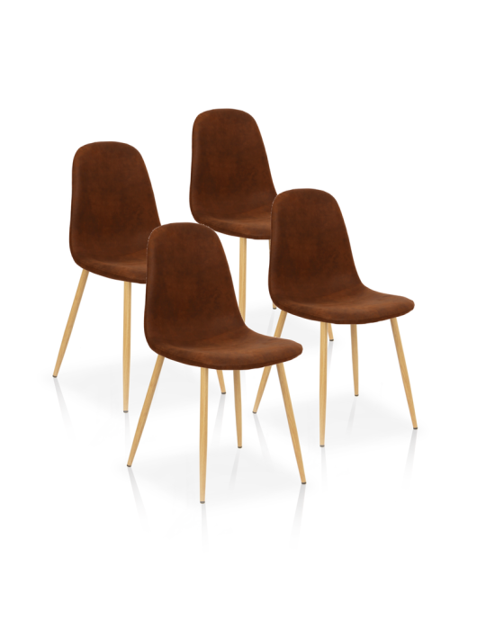 Pack de 4 sillas de comedor estilo Nórdico Modelo Margot color marrón avellana