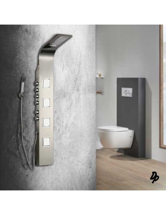 Columna de Hidromasaje fabricada en AceroInox. Acabado color plata modelo Ibiza