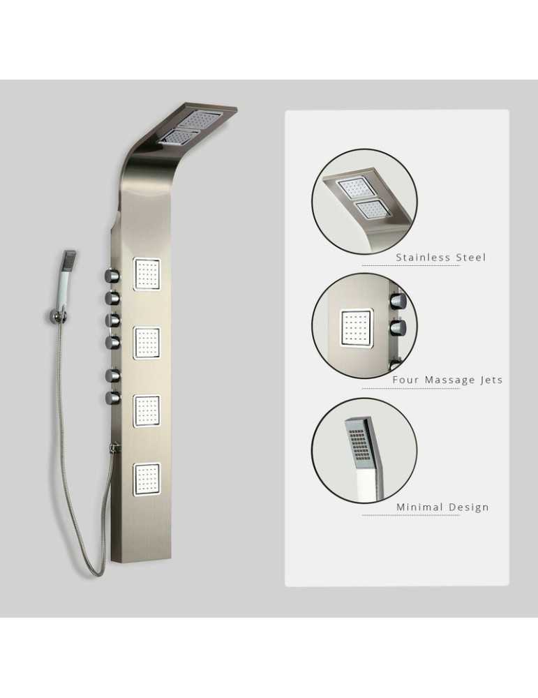 Columna de Hidromasaje fabricada en AceroInox. Acabado color plata modelo Ibiza