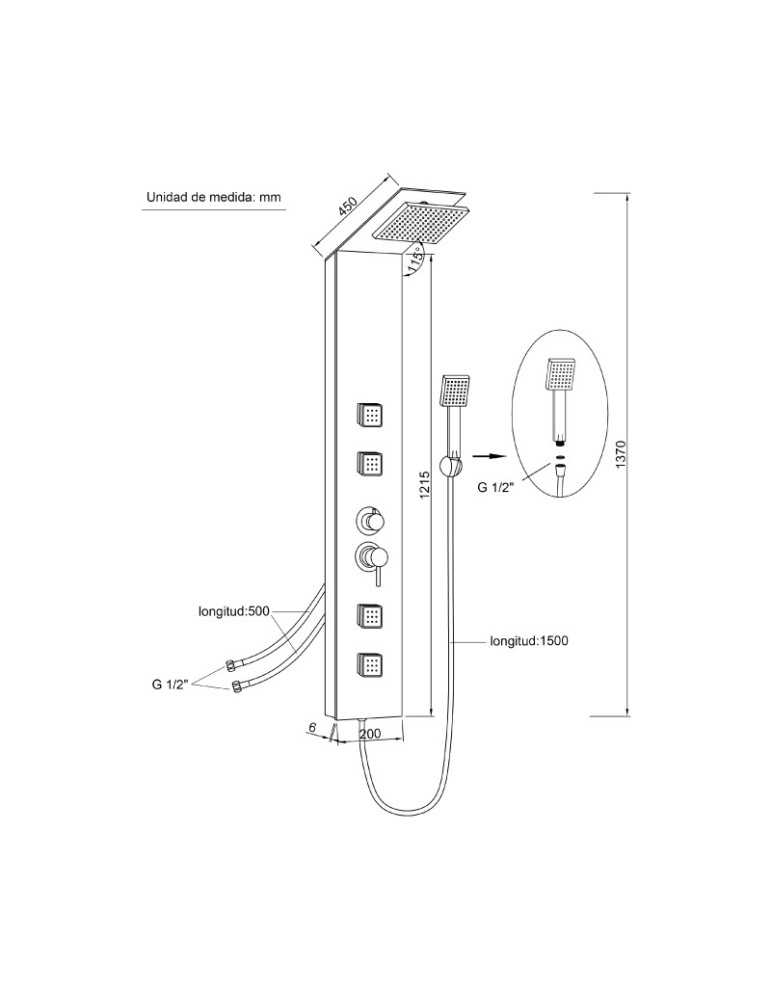 Columna de Hidromasaje fabricada en cristal acabado efecto madera modelo Jaén