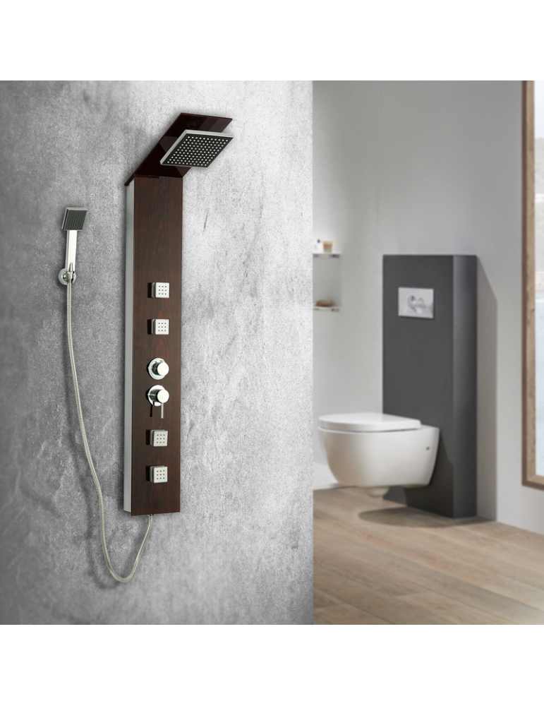 Columna de Hidromasaje fabricada en cristal acabado efecto madera modelo Jaén