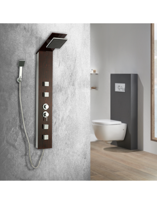 Columna de Hidromasaje fabricada en cristal acabado efecto madera modelo Jaén