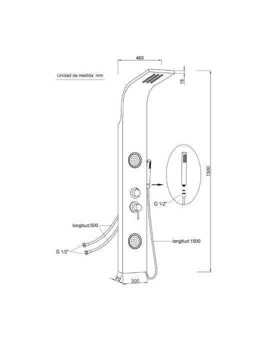 Columna de Hidromasaje fabricada en Aluminio acabado color plata modelo A-51