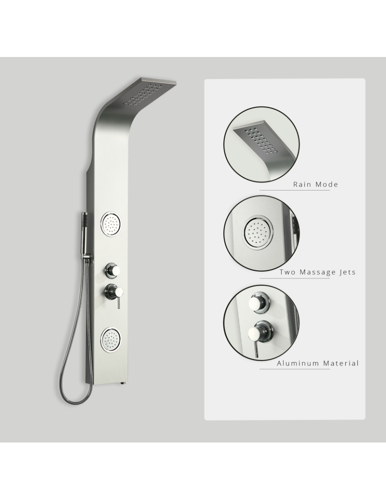 Columna de Hidromasaje fabricada en Aluminio acabado color plata modelo A-51