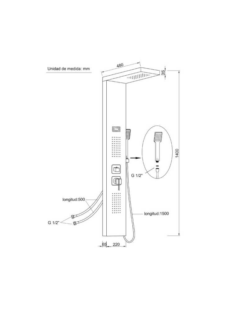 Columna de Hidromasaje fabricada en Acero Inox. Acabado color plata modelo S-9127 INOX