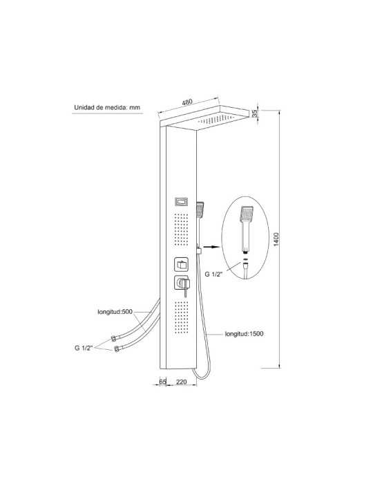 Columna de Hidromasaje fabricada en Acero Inox. Acabado color plata modelo S-9127 INOX