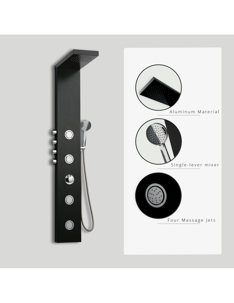 Columna de hidromasaje termostática en aluminio color negro modelo A-841 NEGRO