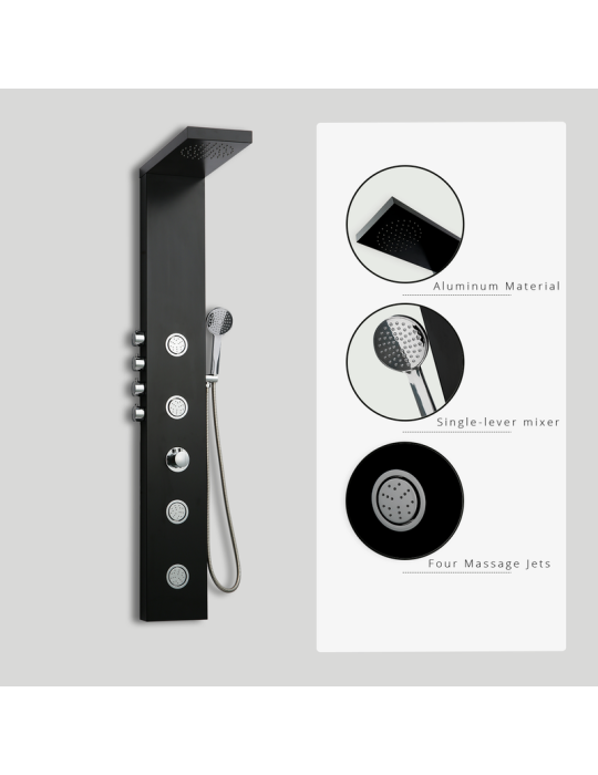 Columna de hidromasaje termostática en aluminio color negro modelo A-841 NEGRO