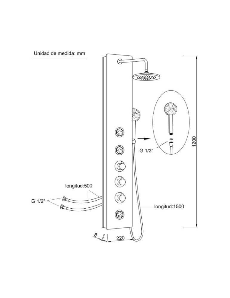 Columna de hidromasaje termostática en cristal color blanco modelo GS-49