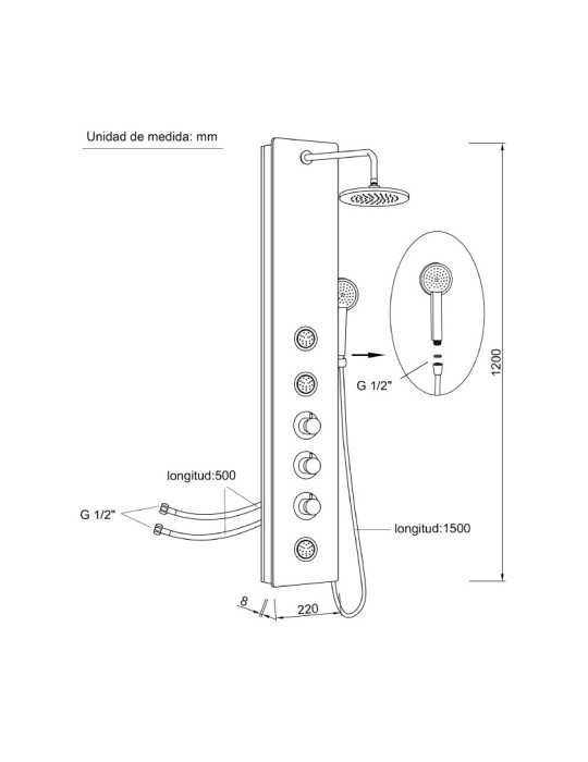 Columna de hidromasaje termostática en cristal color blanco modelo GS-49