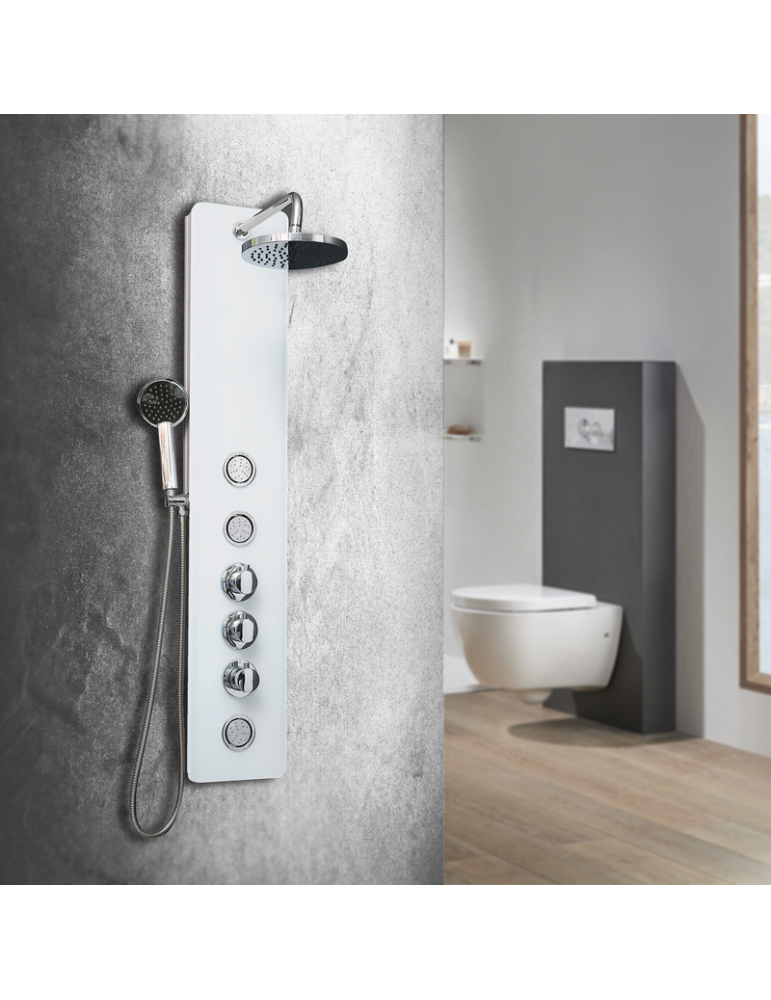 Columna de hidromasaje termostática en cristal color blanco modelo GS-49