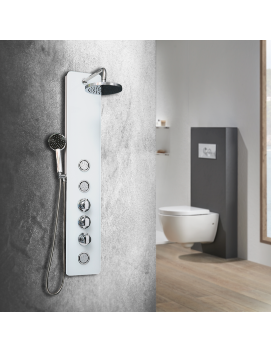 Columna de hidromasaje termostática en cristal color blanco modelo GS-49