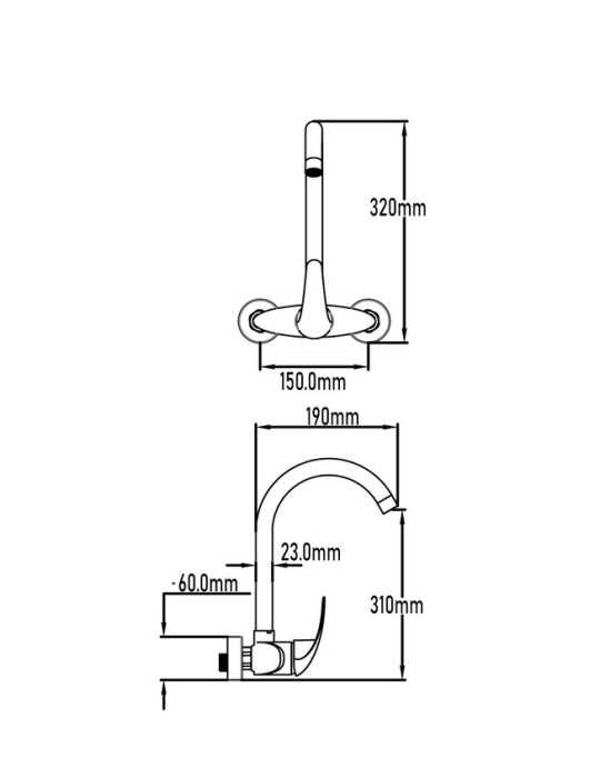 Grifo monomando de pared modelo Londres