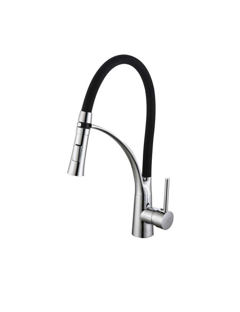 Grifo monomando de fregadero con caño extraible en color negro modelo Mulacén