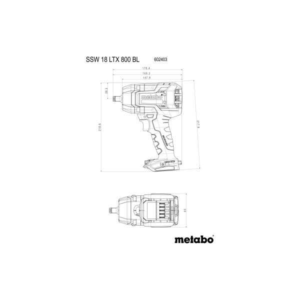 Llaves de Impacto de bateria sin Escobillas SSW 18 LTX 800 BL METABO