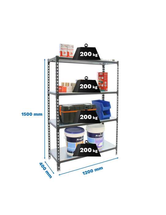 Estanteria 1500x1200x400 SIMONCLICK MEGAPLUS 4/400 1500 ANTRACITA/GALVA marca SIMONRACK