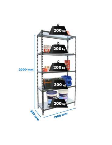 Estanteria 2000x1200x300 SIMONCLICK MEGAPLUS 5/300 ANTRACITA/BLANCO marca SIMONRACK