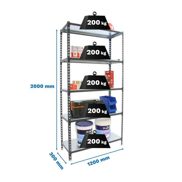 Estanteria 2000x1200x300 SIMONCLICK MEGAPLUS 5/300 ANTRACITA/BLANCO marca SIMONRACK