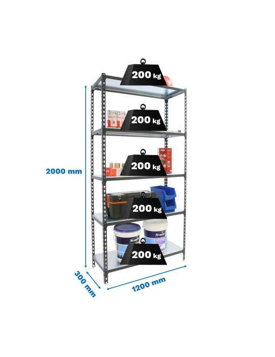 Estanteria 2000x1200x300 SIMONCLICK MEGAPLUS 5/300 ANTRACITA/BLANCO marca SIMONRACK