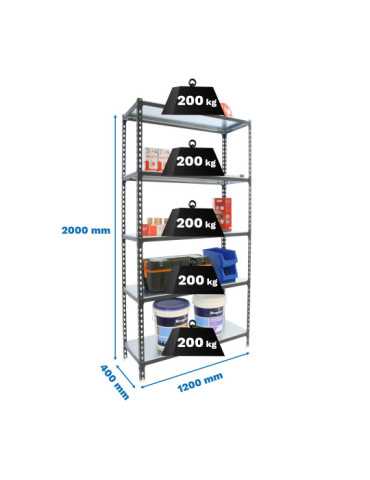 Estanteria 2000x1200x400 SIMONCLICK MEGAPLUS 5/400 ANTRACITA/ANTRACITA marca SIMONRACK