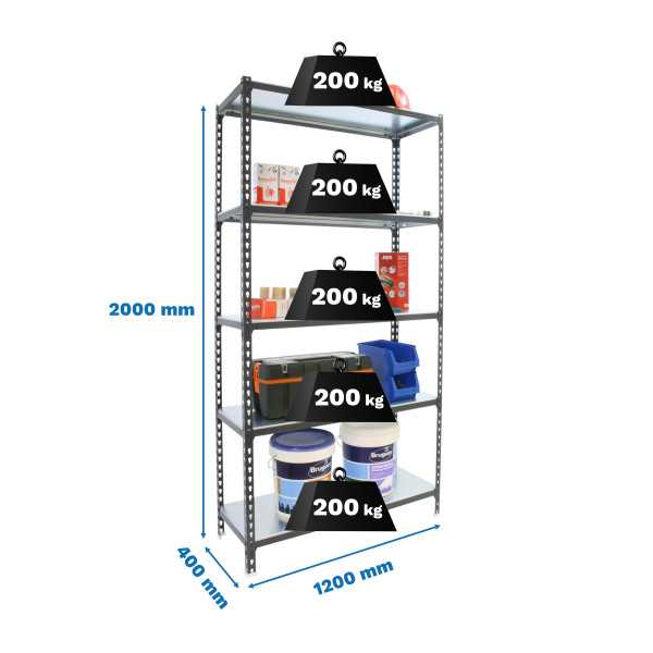 Estanteria 2000x1200x400 SIMONCLICK MEGAPLUS 5/400 ANTRACITA/ANTRACITA marca SIMONRACK